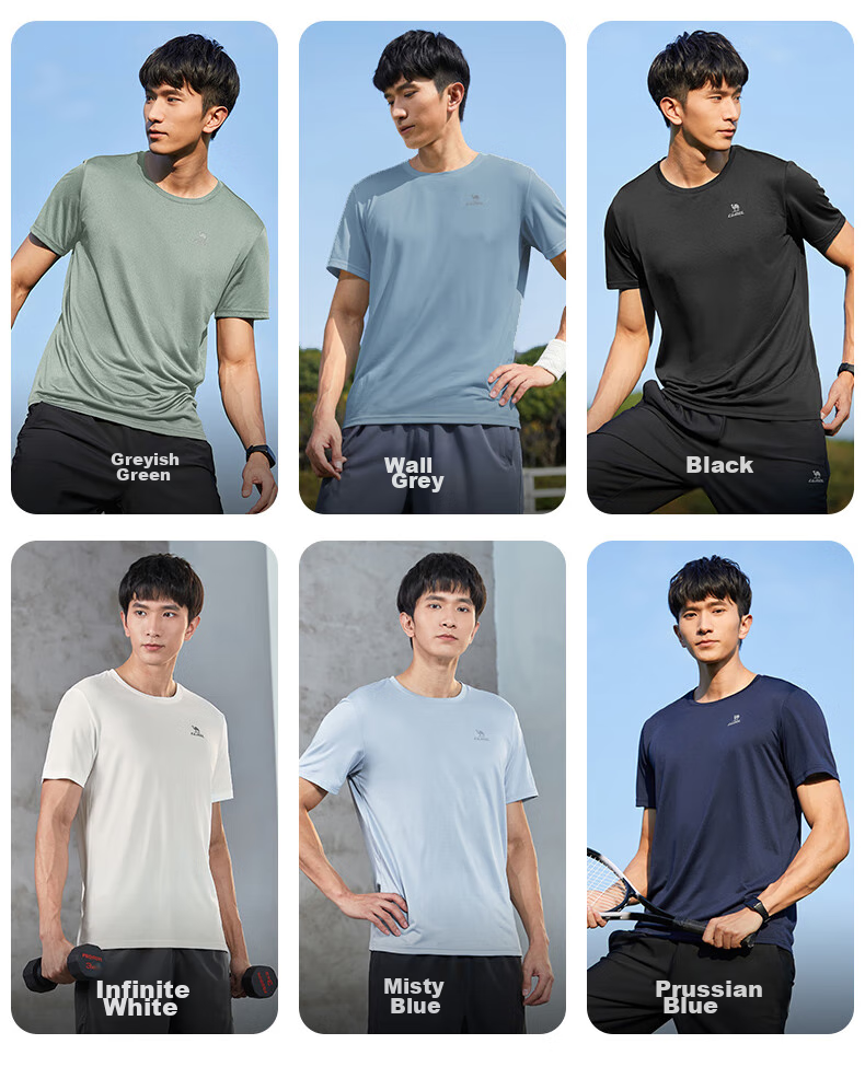 CAMEL Short-Sleeve T-Shirt for Men, New Summer Style, Loose-Fit Round Neck Outdoor Sportswear, Running Training Ultra-Thin Quick-Dry Top 6