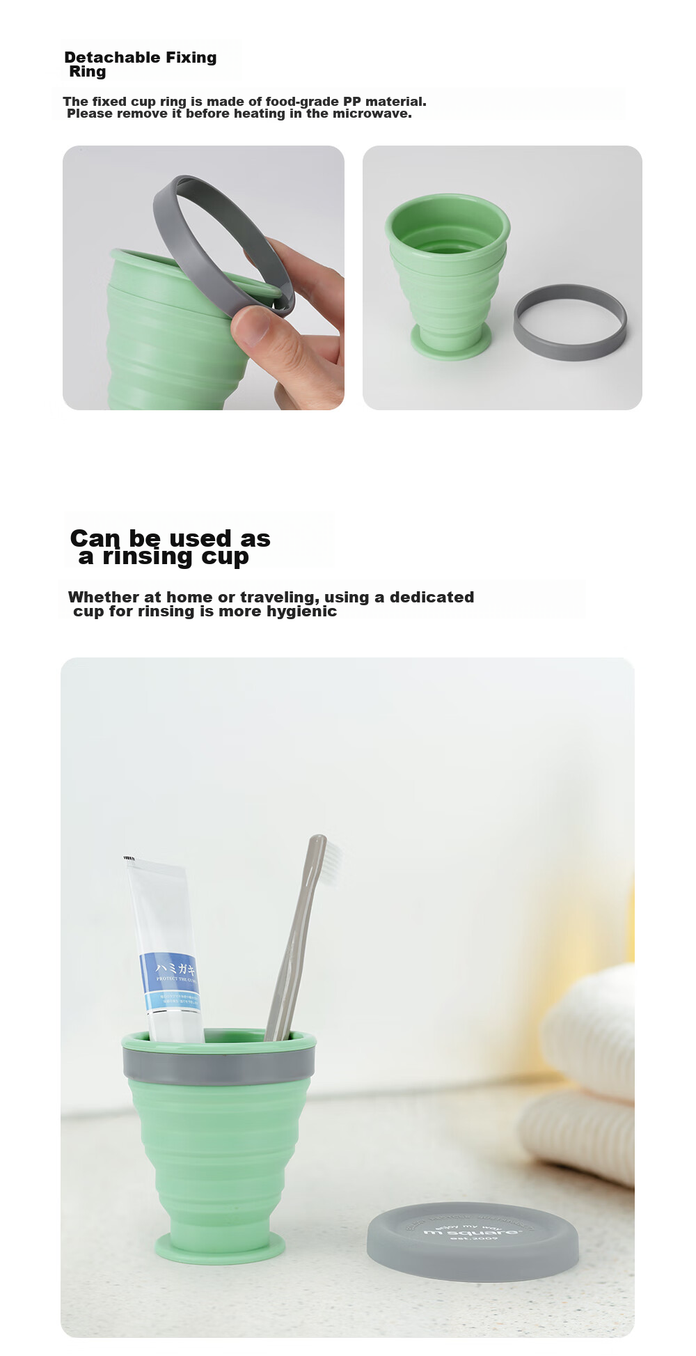 M Square Folding Cup, Portable Travel Silicone Cup And Bowl, Food-Grade Ramen Bowl, Camping Outdoor Picnic Baby Bowl, Cherry Blossom Pink 5
