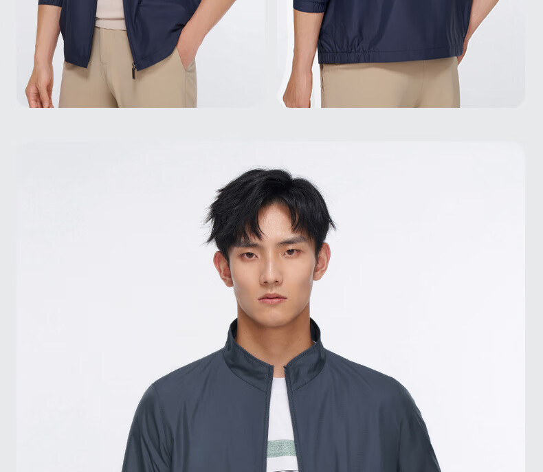 Goldlion Waterproof Oil-Resistant Stain-Resistant Spring Summer Wrinkle-Resistant Jacket Stand Collar Striped Business Coat Men Navy Blue M 3