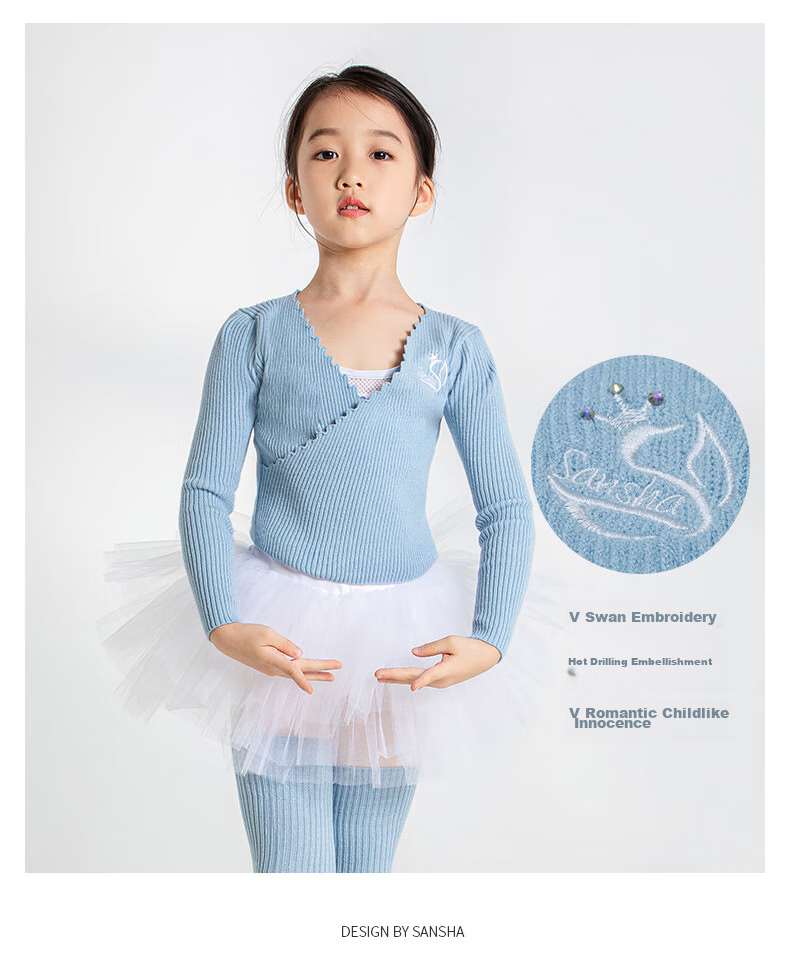 Sansha Children's Dance Sweater, Ribbed Knit Ballet Long-Sleeve Top, Pink, S-M 5