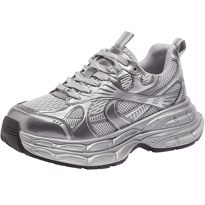 CAMEL Men's Dad Sneakers Silver Moon Comfortable Thick Sole Height Increasing Casual Shoes L24A283742AM Silver Size 40