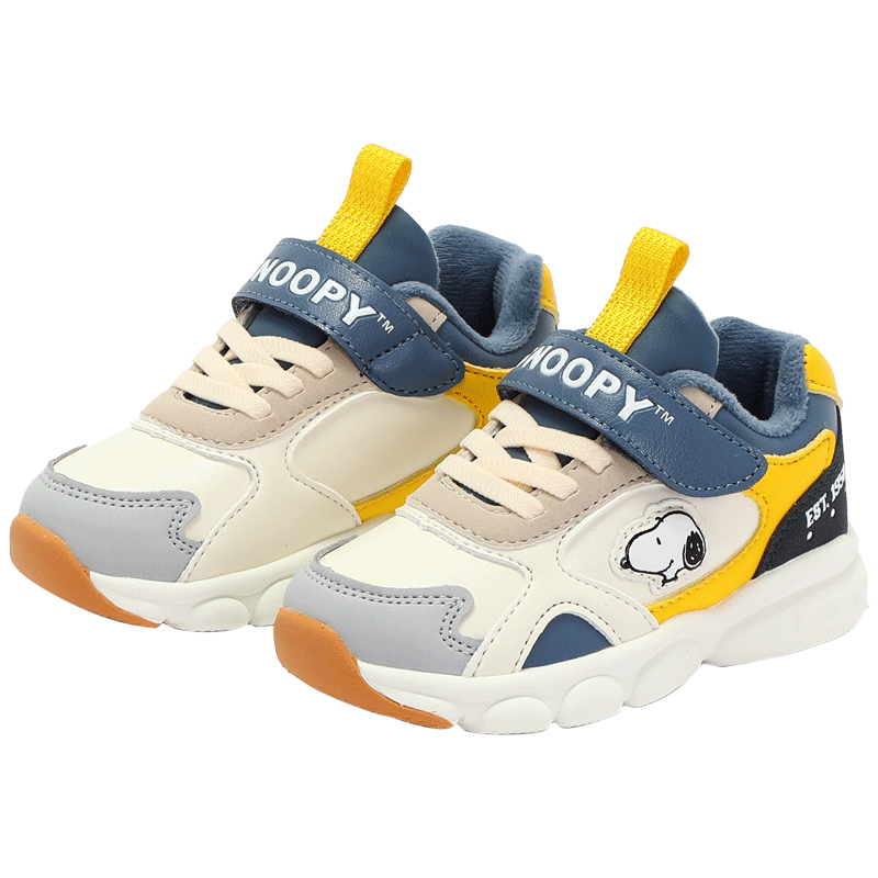SNOOPY Boys' Warm Sports Shoes Short Plush Cotton Winter Casual Shoes 5002 Beige Size 25