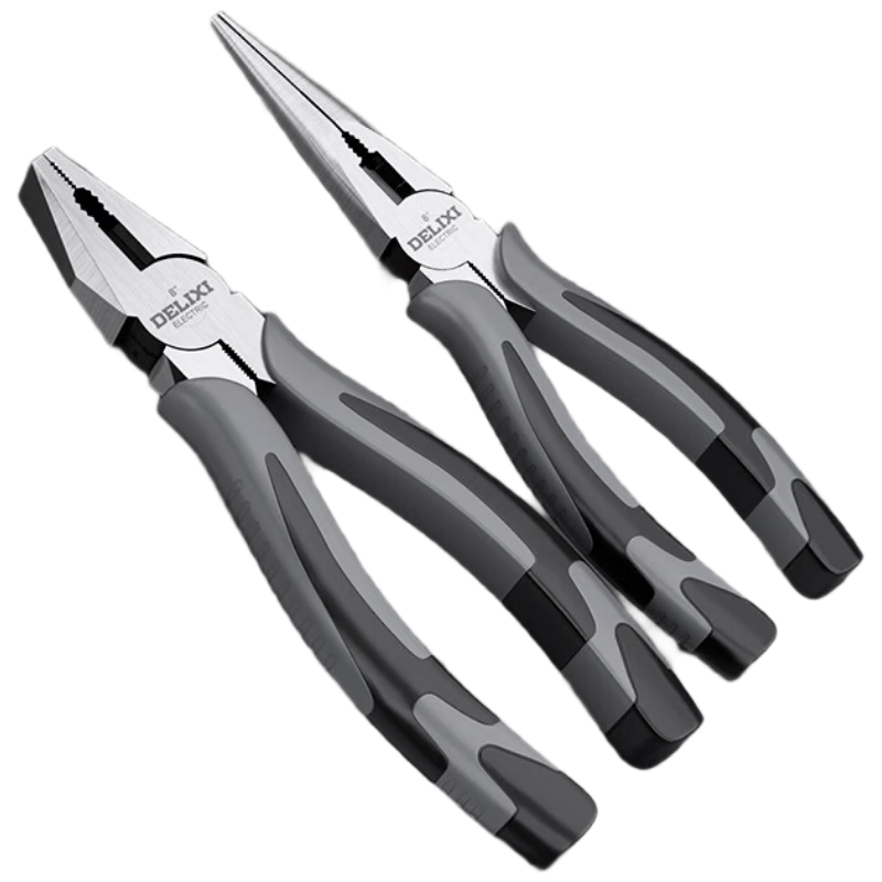DELIXI ELECTRIC [Industrial Grade] Pliers Set: Tiger Pliers, Wire Cutters, Diagonal Pliers, Electrician Tools, Crimping Pliers, 8-Inch Two-Piece Set