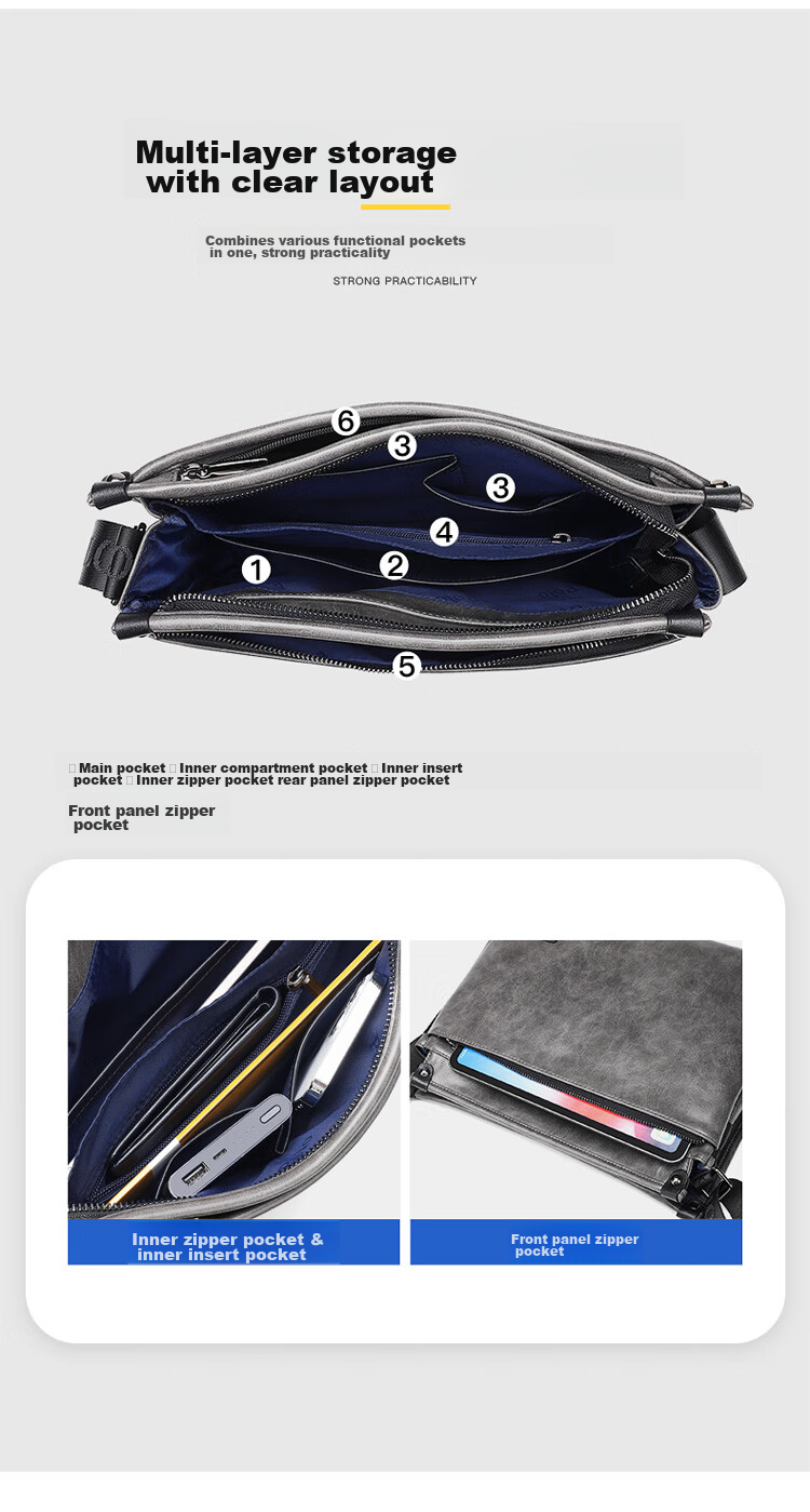 POLO Shoulder Bag for Men, Business Crossbody Bag, Casual Phone Bag, IPad Bag, Horizontal Style Sports Messenger Bag for Me 7