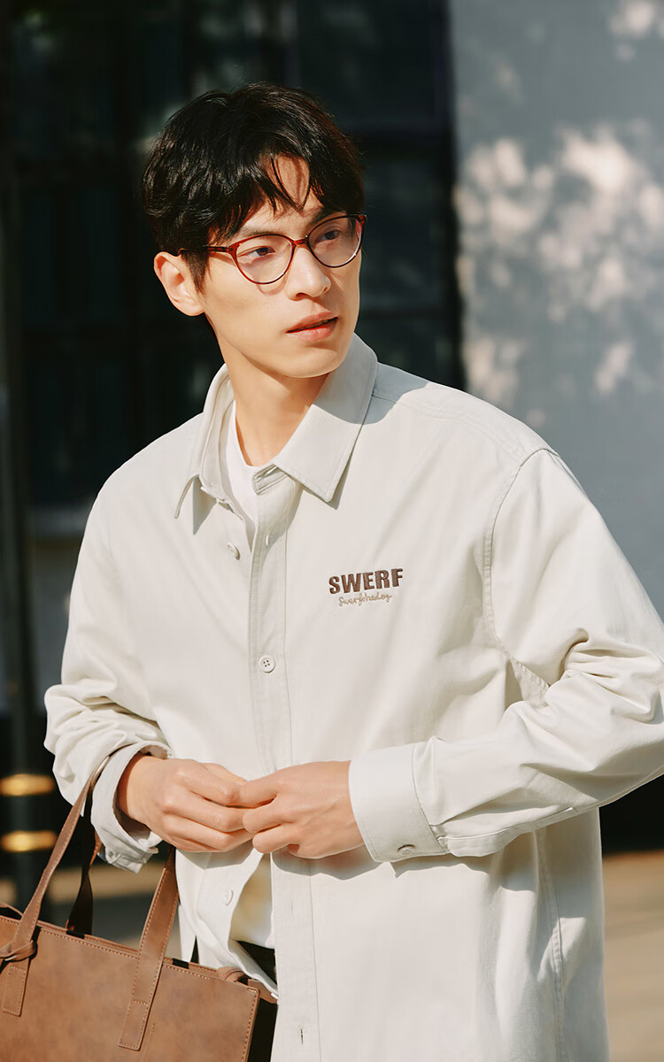 Semir Swarovski Dog Collaboration Long-Sleeve Shirt for Men, Spring Season, Chest Letter Embroidery Top, Loose Fit, 101125105116 2
