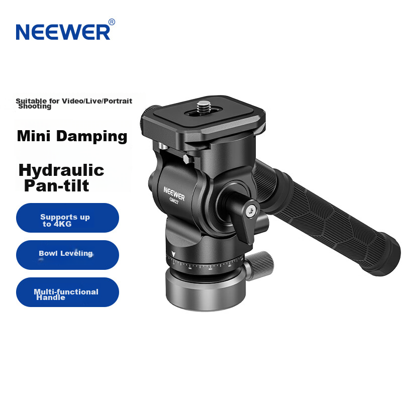 NEEWER Aluminum Alloy Tripod with Hydraulic Damping Ball Head, Leveling Base, Bowl Head, Arm Handle, Quick Release Plate, Panoramic Photography And Videography Camera Mirrorless Camera Stand GM27