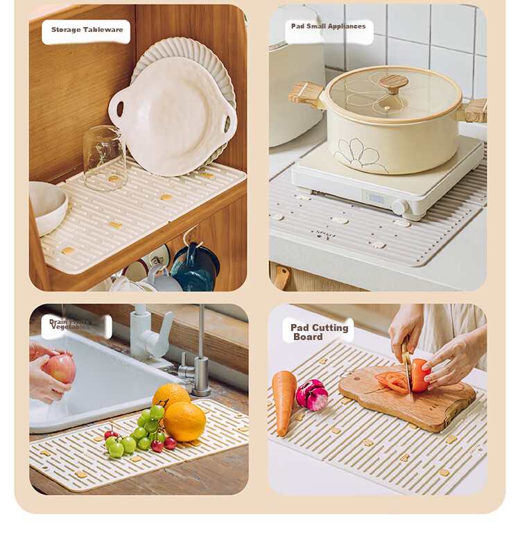 Shuke Orange Cat Draining Mat, Kitchen Silicone Bowl And Chopstick Mat, Absorbent Tabletop, Hand Washing Storage, Heat-Insulating Draining Curtain, Gadget 11