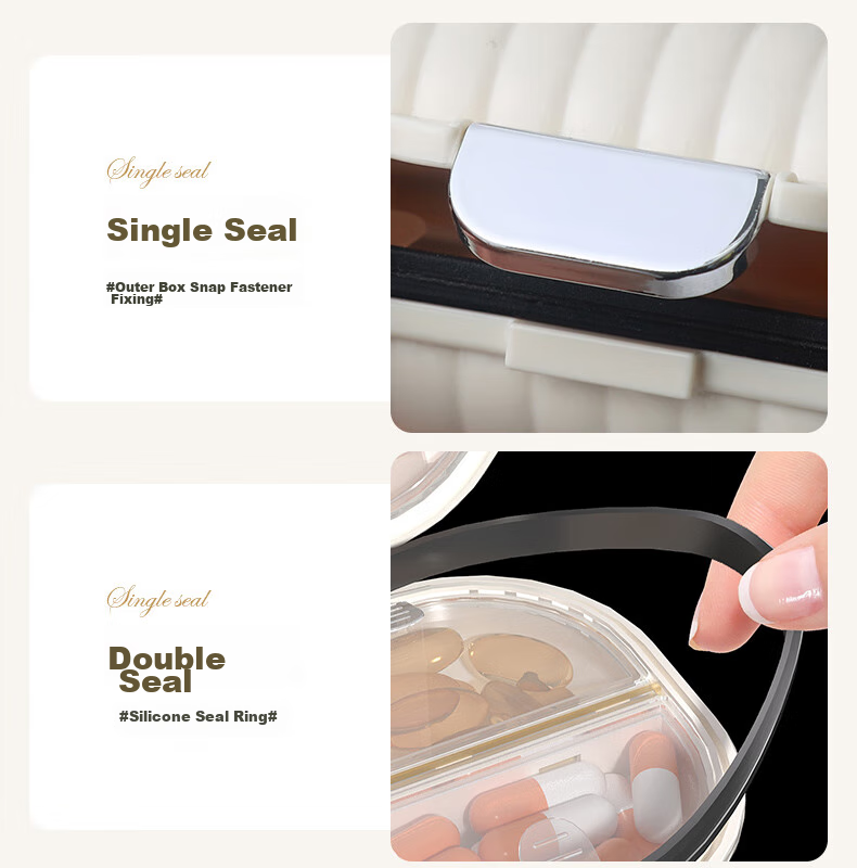 Baicaoyuan Portable Pill Organizer, Weekly Dosing Box, Seven-Day Travel Pill Dispenser, Personal Medicine Container, Sealed Moisture-Proof Large Capacity 8