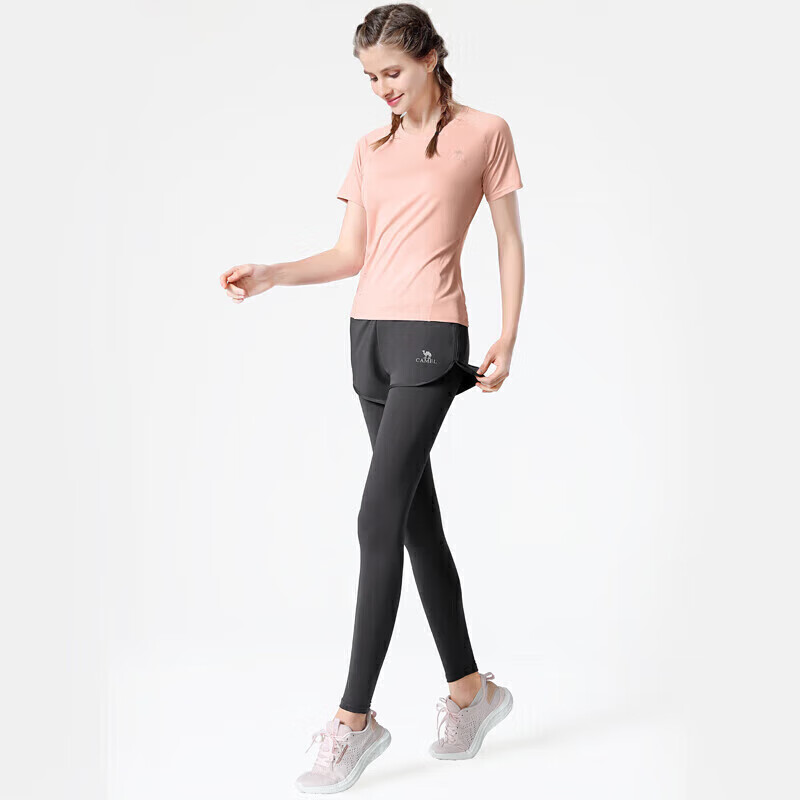 CAMEL Women's Sportswear Set, New Yoga Fitness Pilates Elastic Short-Sleeve Shorts And Pants Five-Piece Workout Outfit