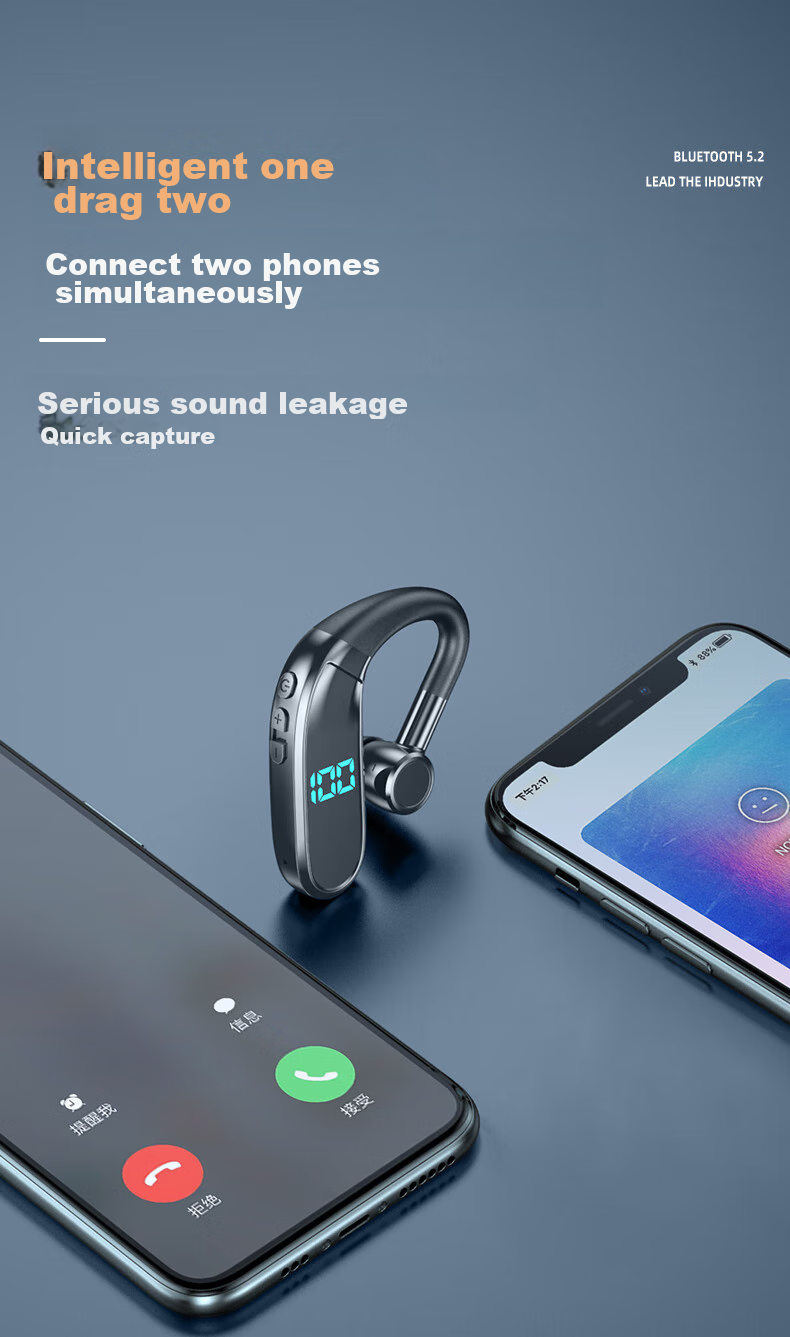 Guiyin Wireless Bluetooth Headphones, New Ultra-Long Standby Battery Life, Ear-Hook Style, for Sports Running Driving Calls, Noise Reduction, Large Battery Capacity Display, Suitable for Apple, OPPO, Xiaomi, Vivo, Honor 4