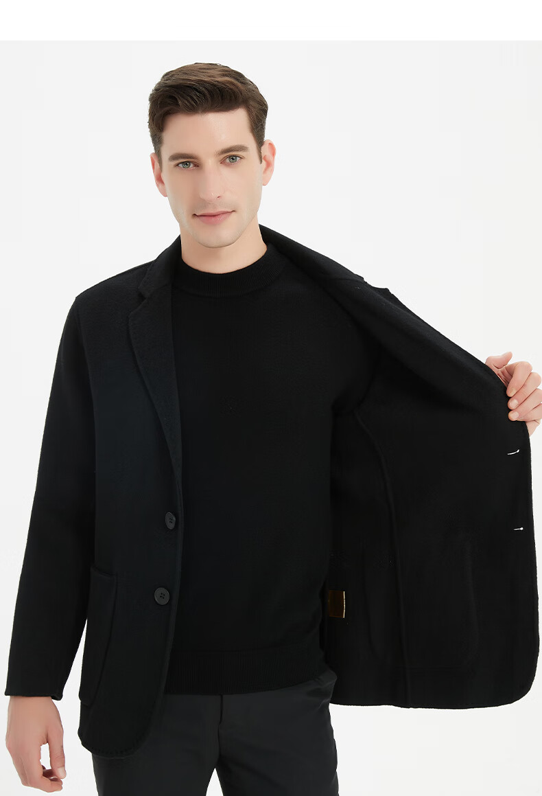 FIRS 100% Wool Double-Sided Suit Jacket for Men, Autumn And Winter Business Casual Workwear Single Blazer Wool Coat 7
