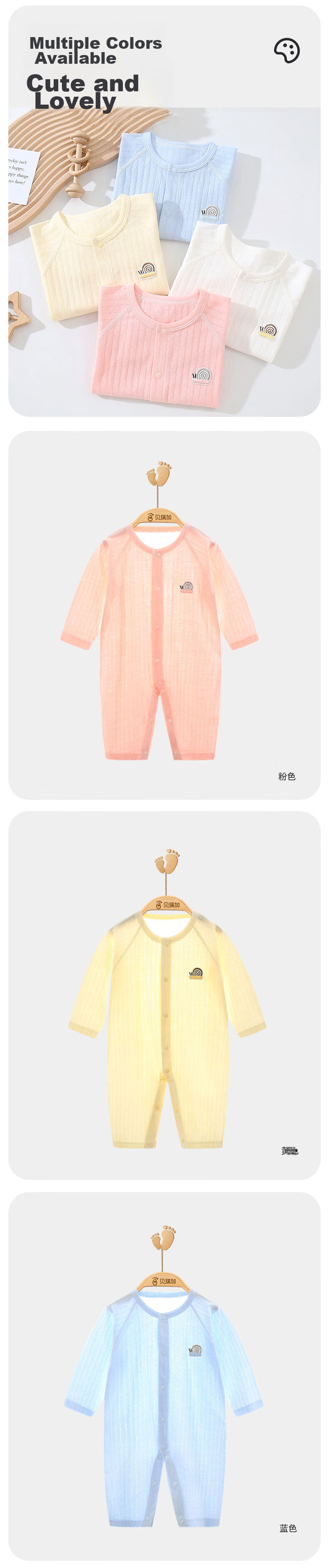 Babyprints Newborn Onesie, Infant Pure Cotton Clothing, Summer Thin Romper for Newborns, Class A Bodysuit, Blue, Size 59 4