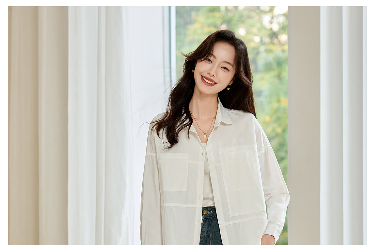 Halo Queen Long-Sleeve Shirt for Women, Loose-Fitting Casual Style, Mid-Length Student Top Outerwear, White Casual Blouse H52S052 20