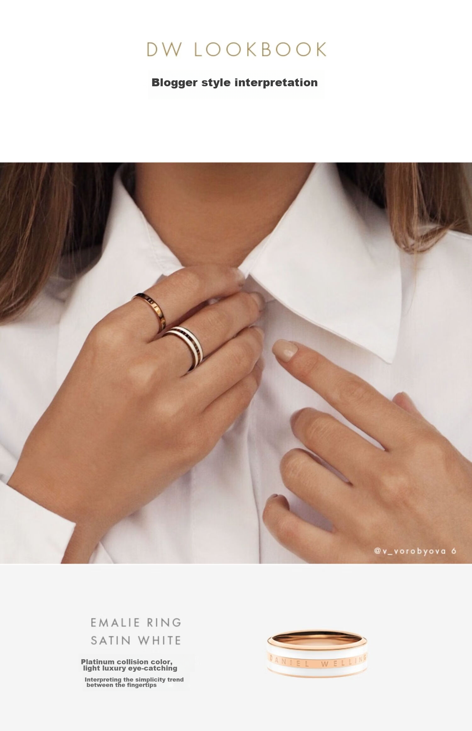 DanielWellington DW Ceramic White Rose Gold Ring for Women, Size 48 Couple Rings DW039 Birthday Gift for Girls 7
