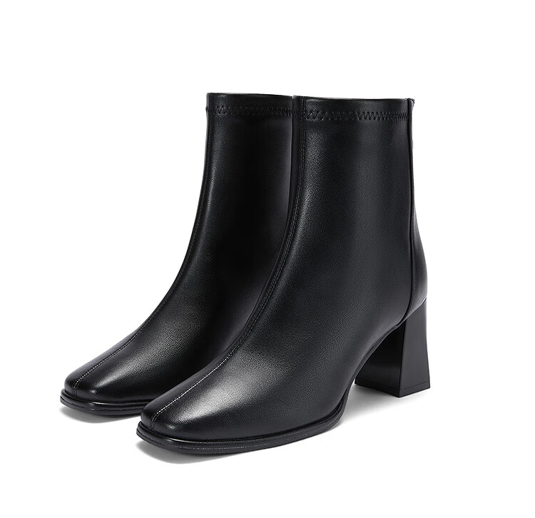 DAPHNE Women's Ankle Boots, Versatile for Spring And Autumn, French-Style High Heels, Nude Boots with Chunky Heel, Slim-Fit Women's Boots, Black, Size 35 19
