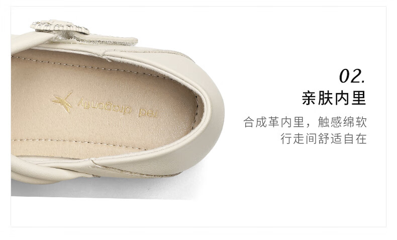 RED DRAGONFLY Shallow Women's Flats, Spring Women's Shoes, Mary Jane Thick Heel Comfortable Women's Shoes WJB15806 Beige 40 12