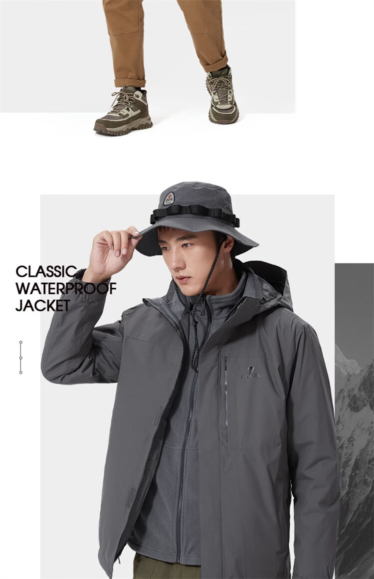 CAMEL Men's Three-In Jacket with Detachable Fleece Inner Layer, Triple Protection Coat A1W231121AX 16