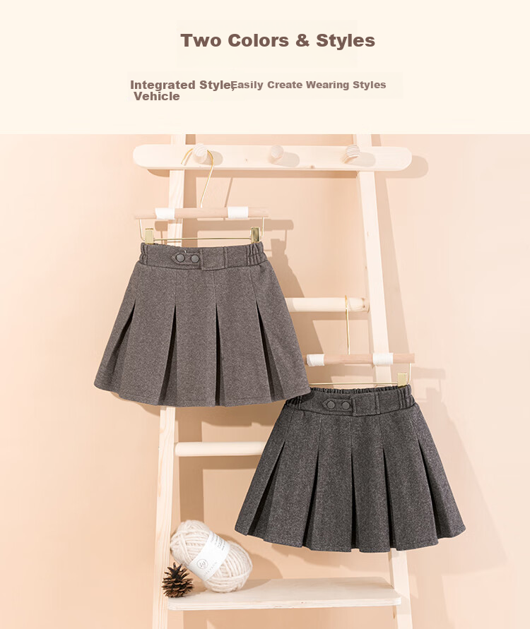 LUOBOBEIBEI Girls' Pleated Skirt, 2024 Autumn And Winter Korean Style Children's Preppy Style Girls' Woolen Midi Skirt, Floral Black, Size 110 2