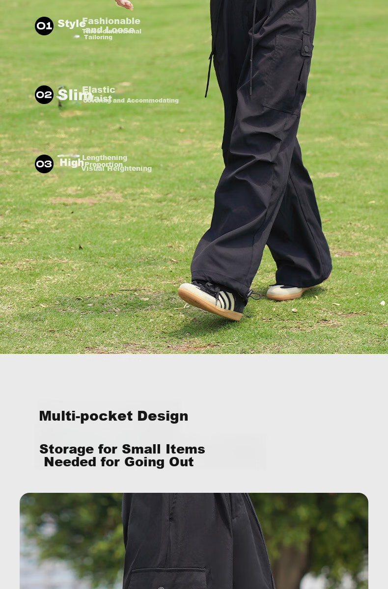CAMEL Functional Cargo Parachute Pants, Unisex Drawstring Wide-Leg Trousers, 733CAYL6016C, Charcoal Gray, Size L 6