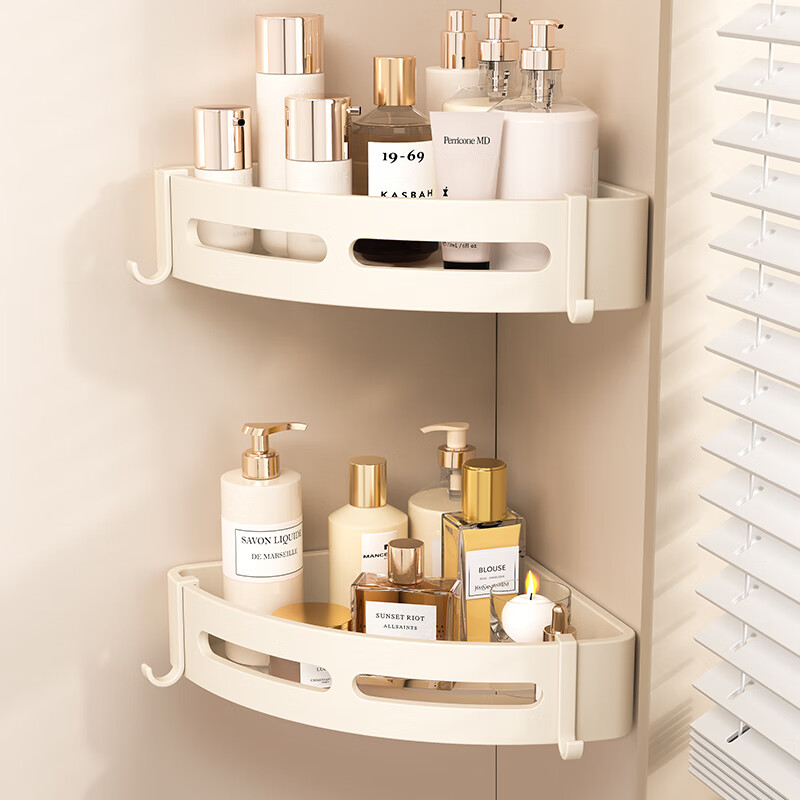 Huxiansen Milk White Bathroom Storage Rack, No Drilling Required, Wall-Mounted Corner Shelf for Toilet And Washroom