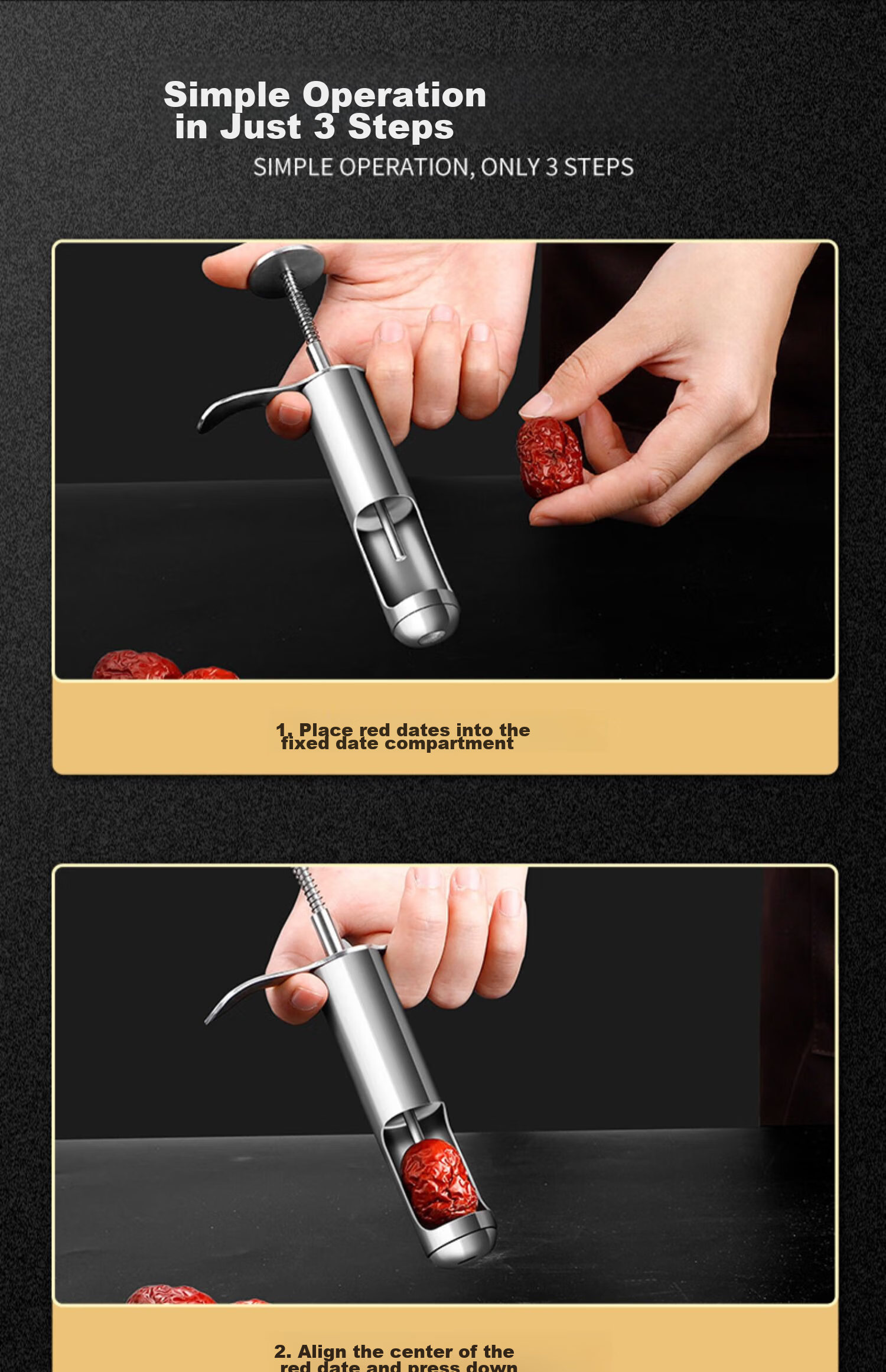 MENGTING 304 Stainless Steel Red Date Pit Remover, Pitted Fruit Tool, Date Core Extractor, Shell Remover 9