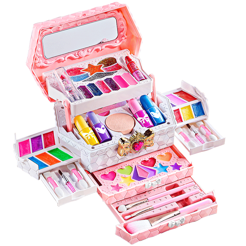Kakabeier [Doll Gift Box] Children's Cosmetics, 3-Year Birthday Gift, Four-Layer Makeup Set, Princess Pretend Play Beauty Kit