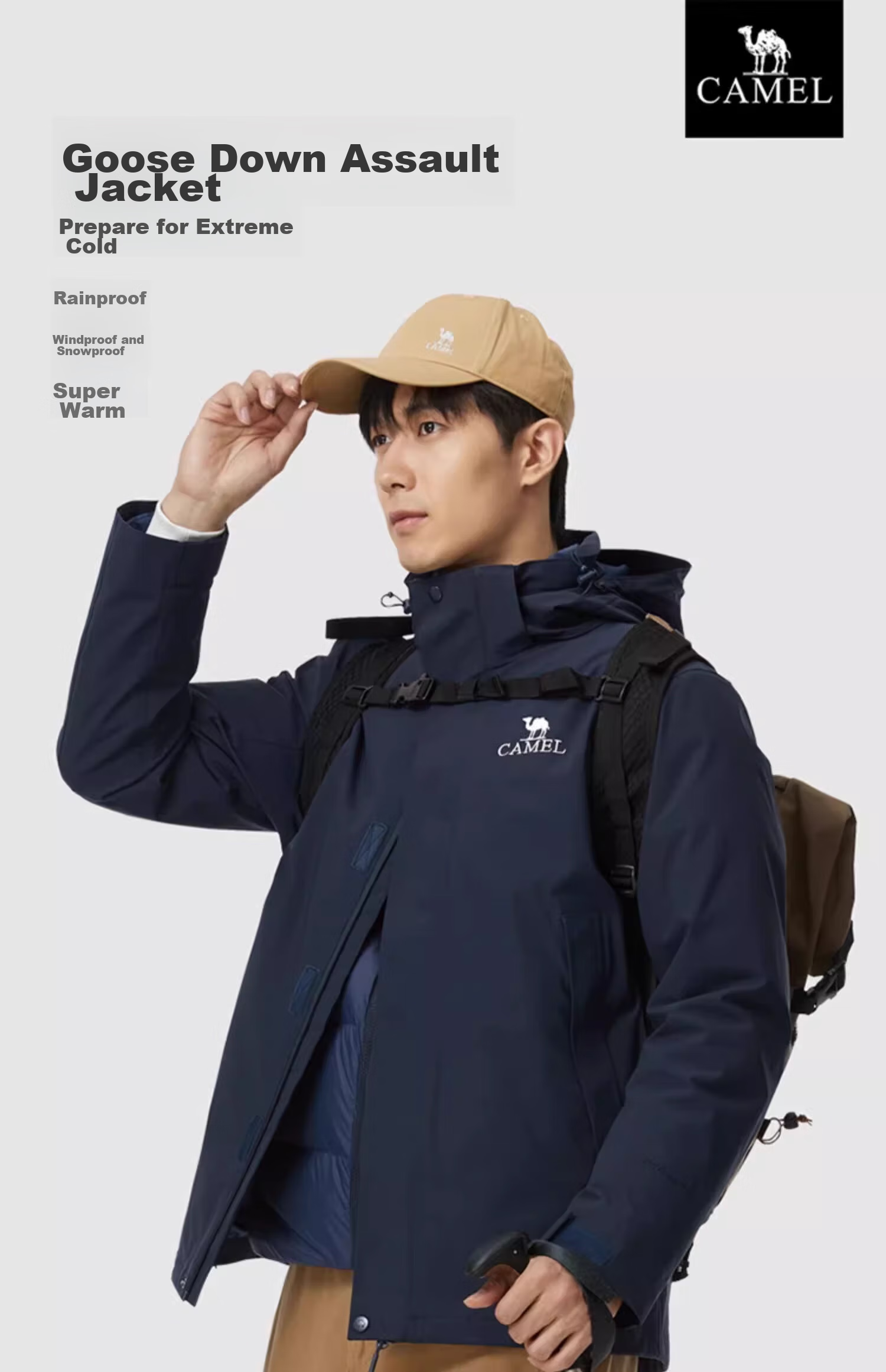CAMEL Cold-Resistant Windbreaker with Goose Down Inner Liner, Men's Three-In down Jacket, Mountaineering Coat [Snow Region] A13CAFa0064 5