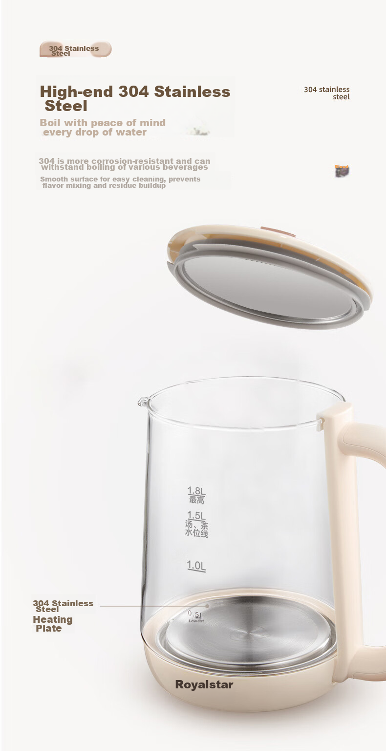 Royalstar Pure Titanium Health Kettle Constant Temperature Electric Water Boiler Office Home Tea Kettle Fully Automatic Insulated Integrated Flower Tea Kettle Latest Model YSH8086(Ti) 4