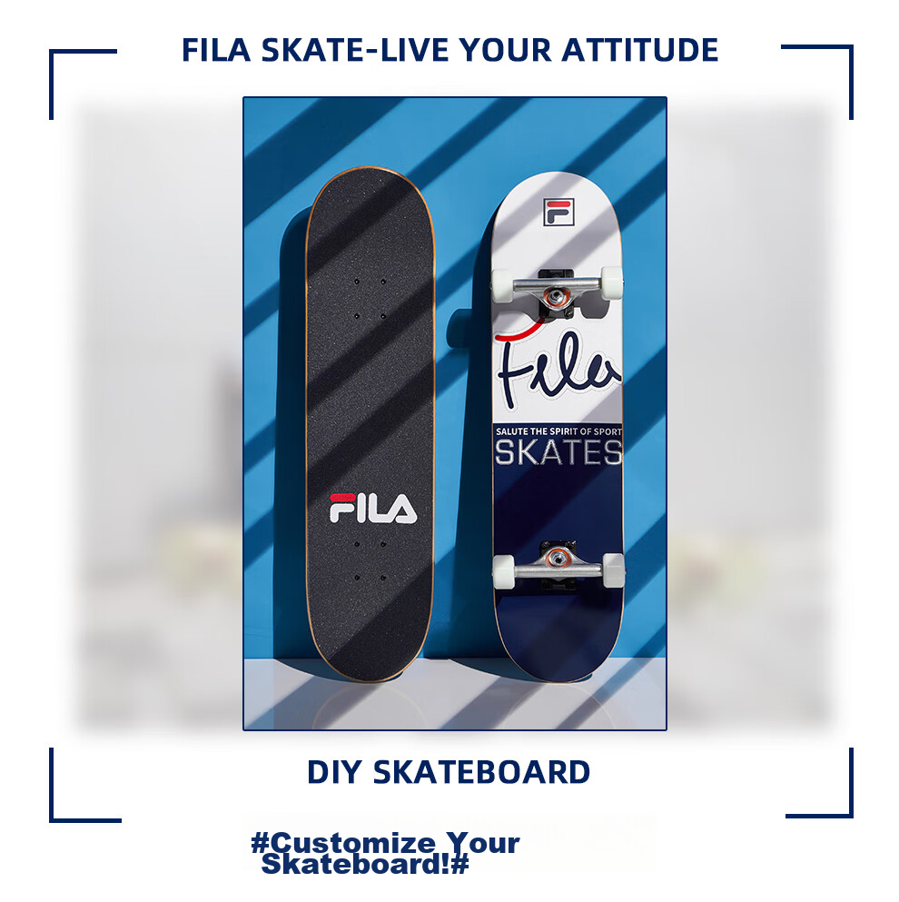 FILA Skateboard for Professional Men And Women, Teenagers, Adults, Beginners, Four-Wheel Cruising, Double-Kick Skateboard, Blue Classic 2