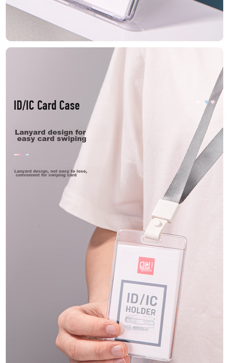 Deli 100 Horizontal Waterproof Work Badge Holder Transparent Employee ID Card Holder Bus Card Holder Meal Card Holder Access Control Subway Card Holder Student Name Tag 5758 4