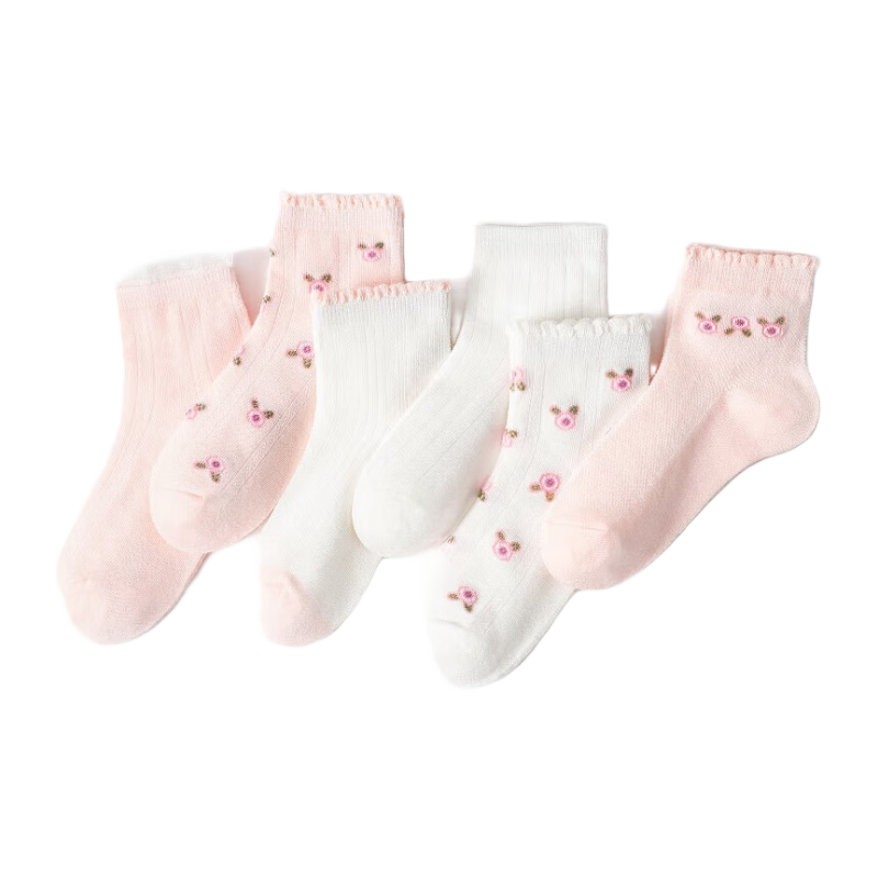 LangSha Children's Socks, Girls' Spring And Summer Thin Mid-Calf Cotton Socks, Comfortable Breathable Short Socks for Older Kids, Versatile Style, 6 Pairs