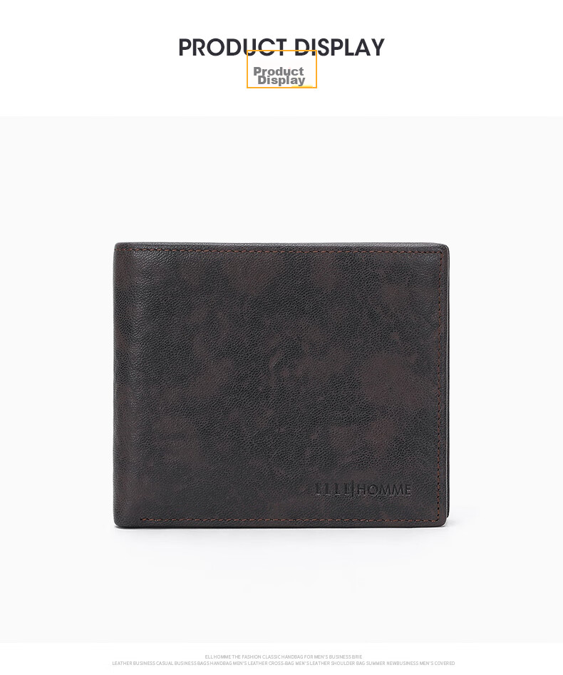 ELLE HOMME Men's Short Wallet, Top-Grain Leather Multifunctional Billfold, Two-Fold Money Clip 3720 Black, Birthday Gift for Me 6