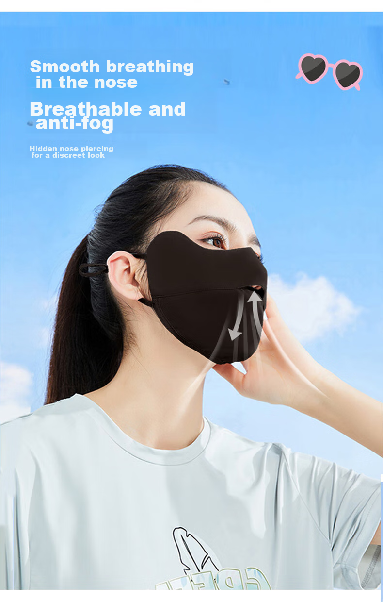 JOYTOUR Sun Protection Face Mask, UV-Resistant Face Mask, Ice Silk Thin Breathable Open Sun Visor Face Mask, Black 5