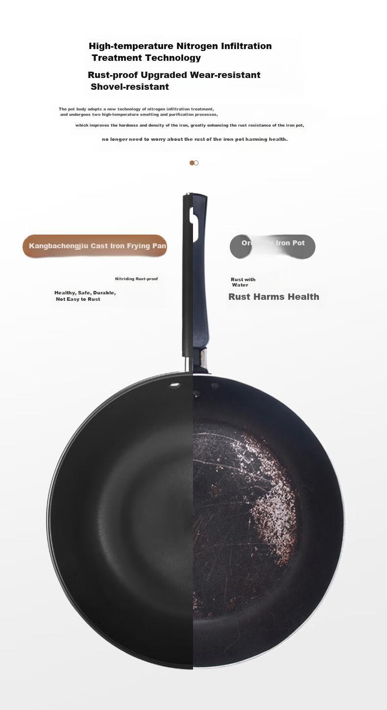 KOBACH Iron Wok without Coating, Low-Smoke Cooking Pan for Home Use, 32cm Jianjiu Series, Compatible with Induction And Gas Stoves 6