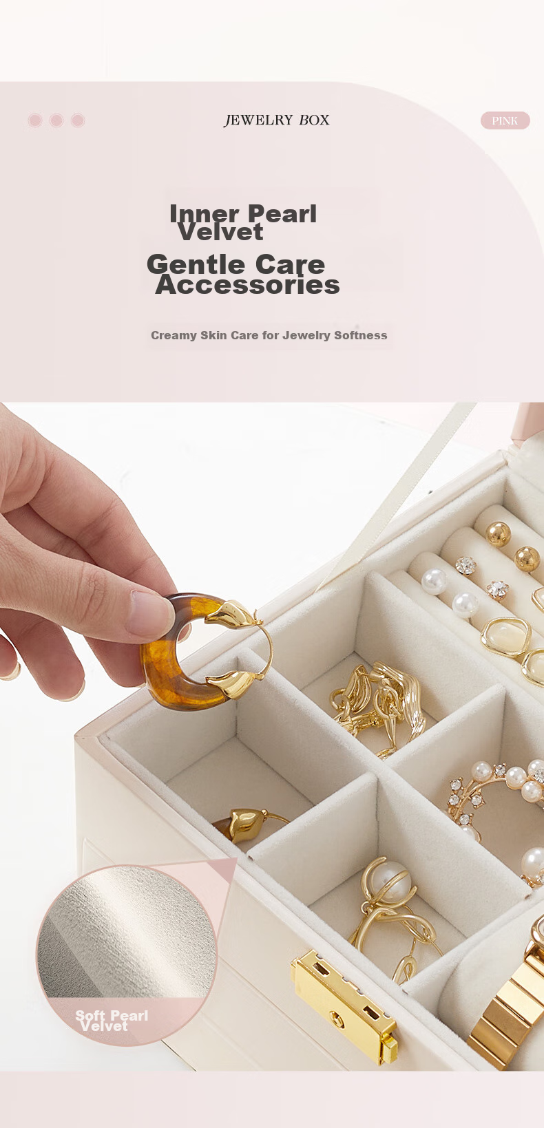 EACHY Three-Tier Lockable Jewelry Box for Gold Necklaces, Earrings, And High-End Exquisite Accessories Storage Box, Patchwork Color 10