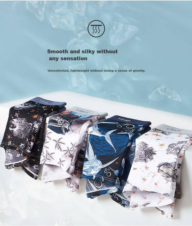 MiiOW Men's Underwear, Boxer Briefs, Silk-Like Fabric with Printed Patterns, Breathable, Loose-Fitting, Large Size, Trendy Shorts, 4 Pairs, Size L 8