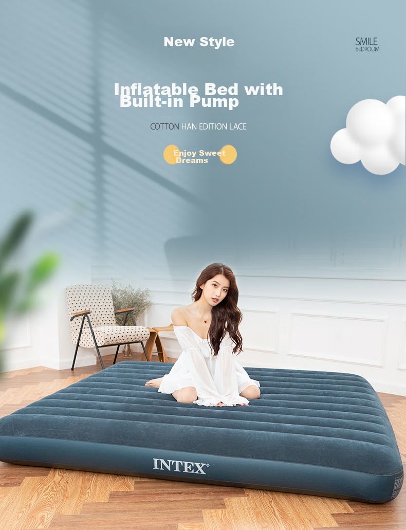 INTEX Dream Green Double Inflatable Mattress, Home Sleeping Pad, Camping Emergency Single/double Folding Bed, 64734W 1