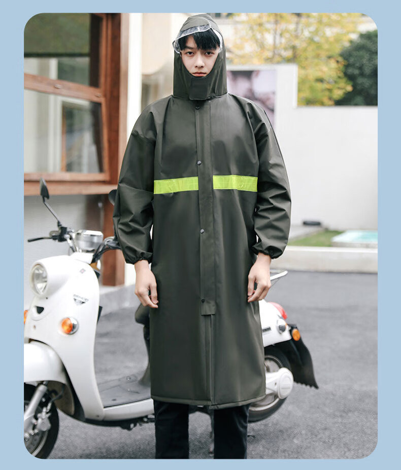 Leyoubaiyi Long Trench Coat One-Piece Raincoat, Army Green, Adult Men And Women Reflective Waterproof Flood Prevention Rain Poncho Constructio 14