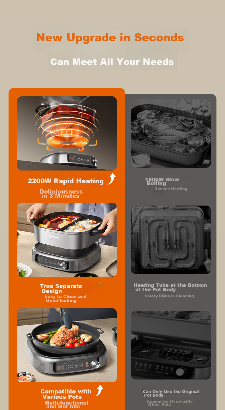 Joyoung Electric Hot Pot, IH Instant Heating, Specialized for Hot Pot, Induction Cooker, Electromagnetic Heating, 2200W, Multifunctional Pot, 6L, Separate Electric Cooking Pot, Dual-Sided Pot, HG60-G855 3