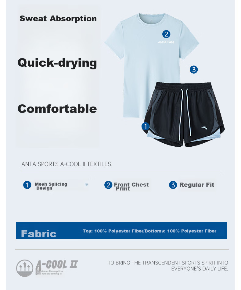 Anta Quick-Dry Sports Set | Women's Summer New Breathable Short Sleeve and Shorts Badminton Two-Piece Set with Anti-Exposure Design 6