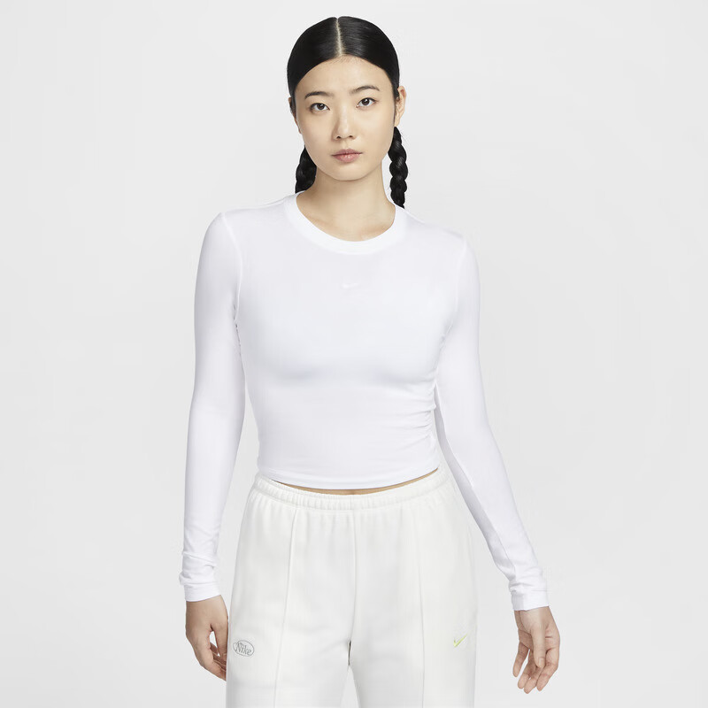 NIKE Spring And Summer Women's Long-Sleeve Round Neck T-Shirt, Athletic Casual, Slim-Fit HF5323-100 White XL 5