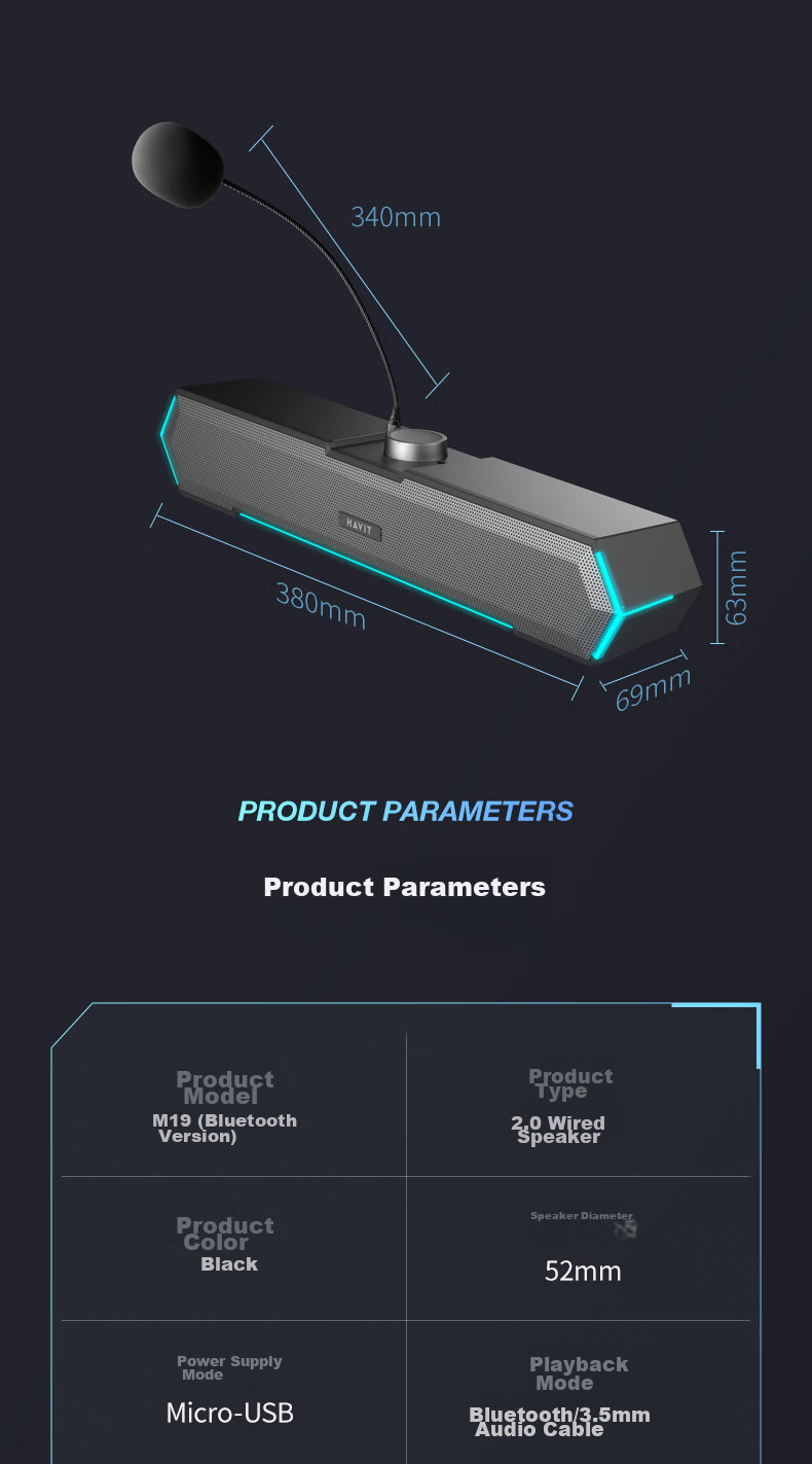 Havit Computer Speakers, Bluetooth Speaker, Desktop Home Laptop Host USB Long Bar Speaker, Online Class Mini Subwoofer External Speaker, M19 Microphone Versio 17