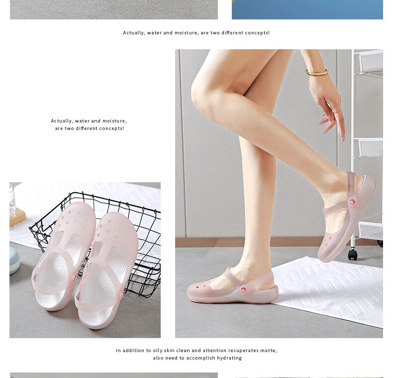 Huameijianbu Women's Perforated Shoes, Non-Slip Closed-Toe Sandals, Beach Shoes, Soft Jelly Shoes, HM2136, Light Purple, Size 38 13