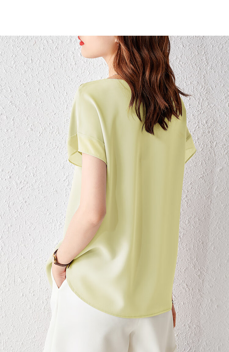 Sentubila Spliced Short-Sleeve Chiffon Blouse for Women, Slimming Tummy-Covering Top, Summer Lightweight Casual T-Shirt, Light Blue, S 33