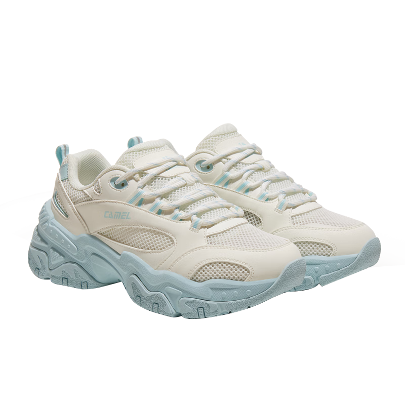 CAMEL Retro Chunky Women's Shoes, Thick-Soled Heightening Casual Sneakers, X24B09L7009, Cream White/blue, Size 39