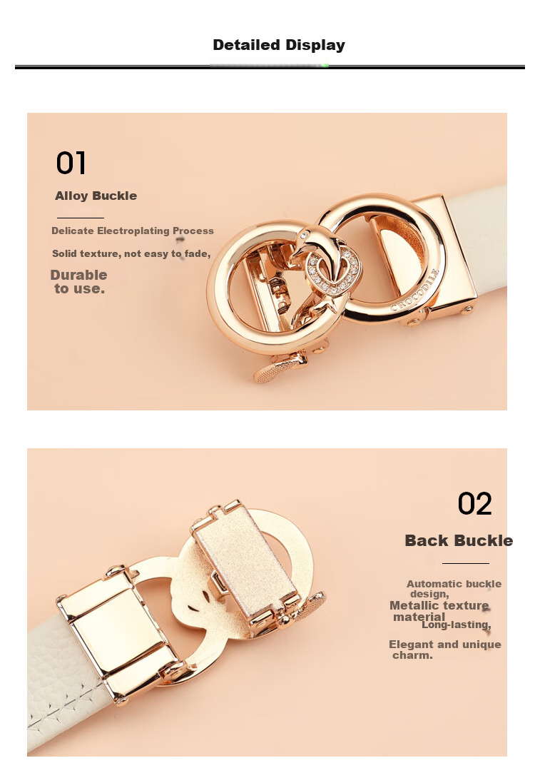 CROCODILE Top-Grain Leather Women's Automatic Buckle Belt, Fashionable And Versatile, Birthday Gift for Women T3727 6
