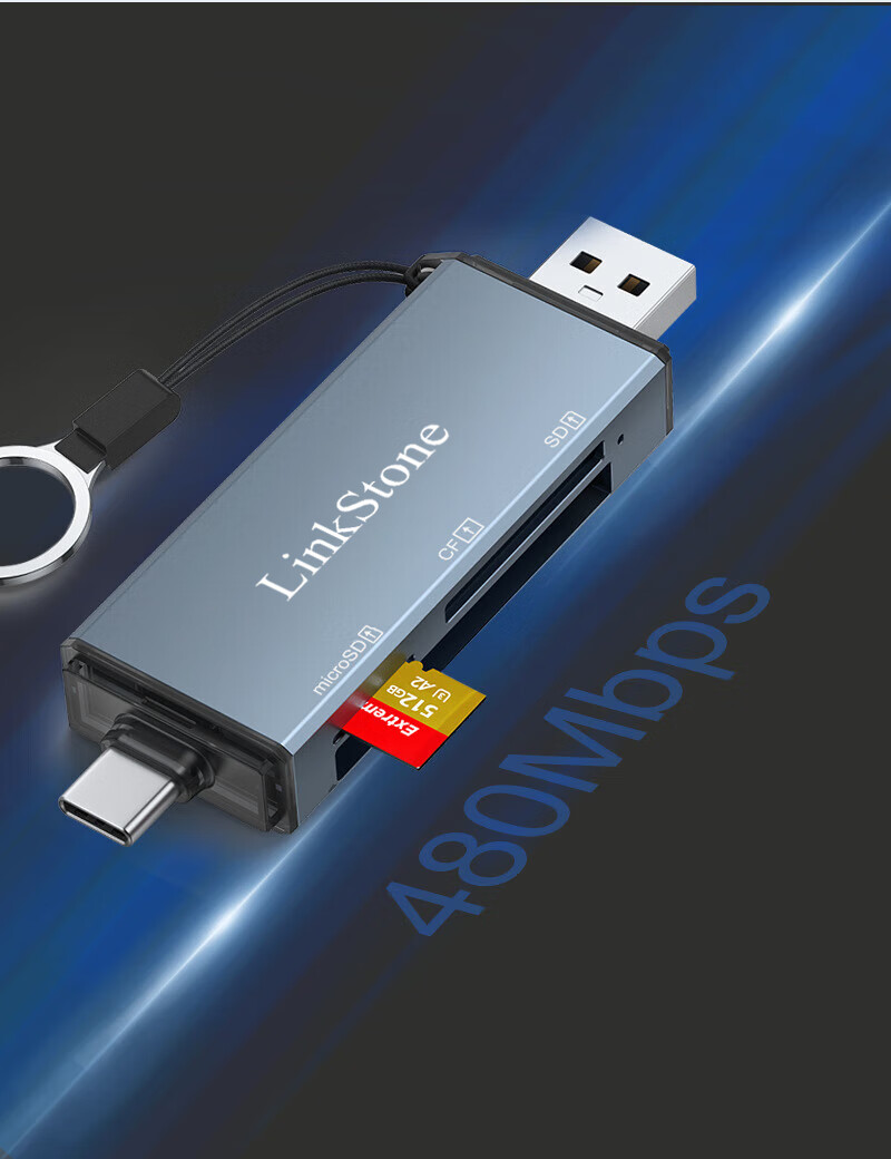 LinkStone Multi-Functional All-In Card Reader Type-C/USB High-Speed Supports SD/TF/CF/MS Camera Dash Cam Surveillance Memory Card Smartphone Storage Card 6