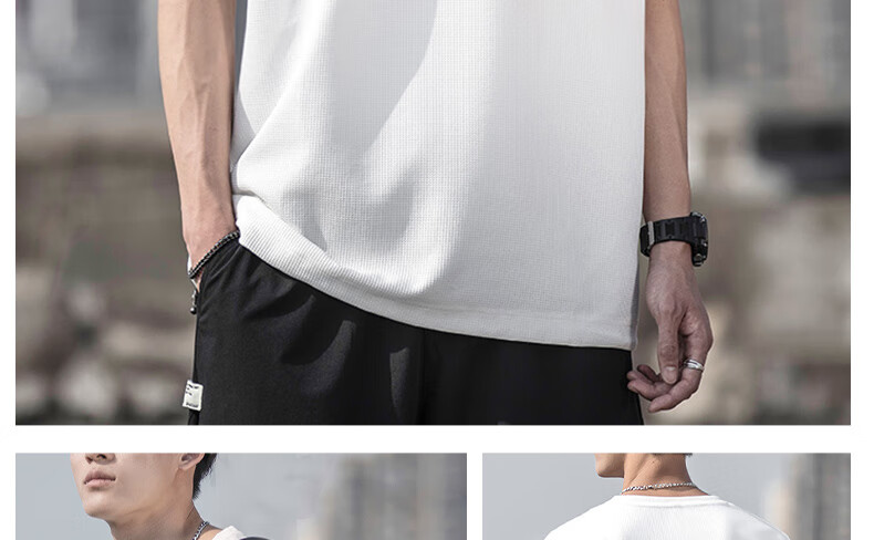 YUZHAOLIN White T-Shirt for Men, American Heavyweight Waffle Knit Short Sleeve, Simple Casual Undershirt Base Layer 10