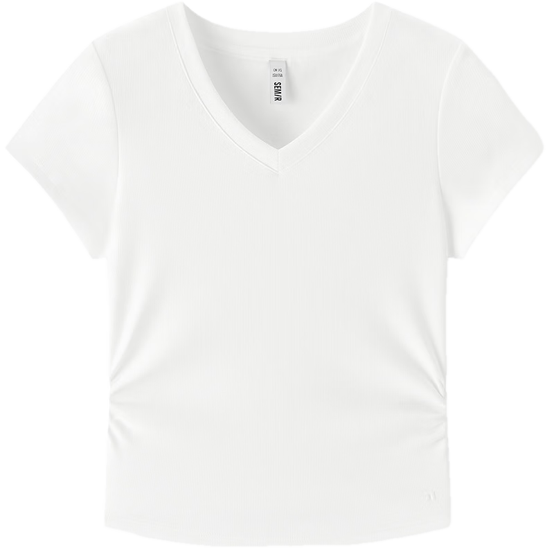 Semir Women's Short Sleeve T-Shirt, Fitted Round Neck Inner Wear, Summer Cool Waist-Cinching V-Neck Top, Hot Girl Style 109326100003