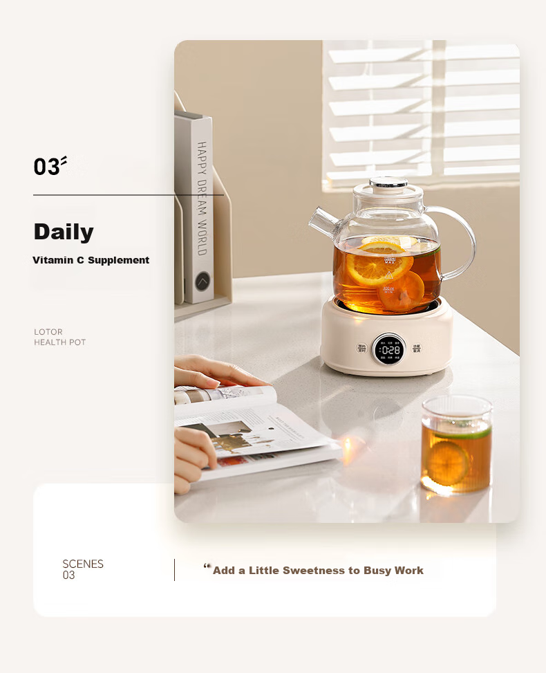 LOTOR Leiduo Health Pot, 1 Liter Full Glass Health Pot, Baby-Grade Material, Mini Kettle, Insulated All-In Automatic Constant Temperature Small Tea Maker 7